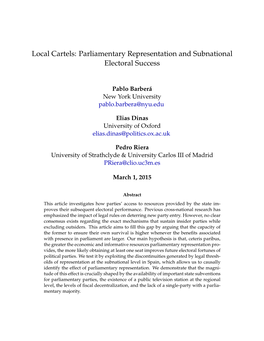 Local Cartels: Parliamentary Representation and Subnational Electoral Success