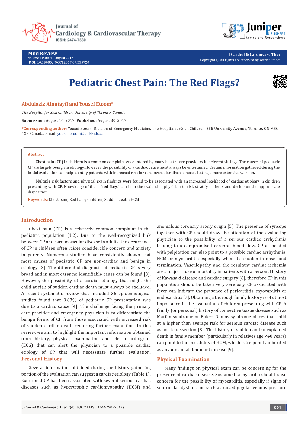 Pediatric Chest Pain: the Red Flags?