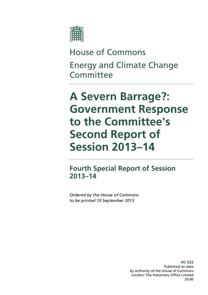 A Severn Barrage?: Government Response to the Committee's Second Report of Session 2013–14