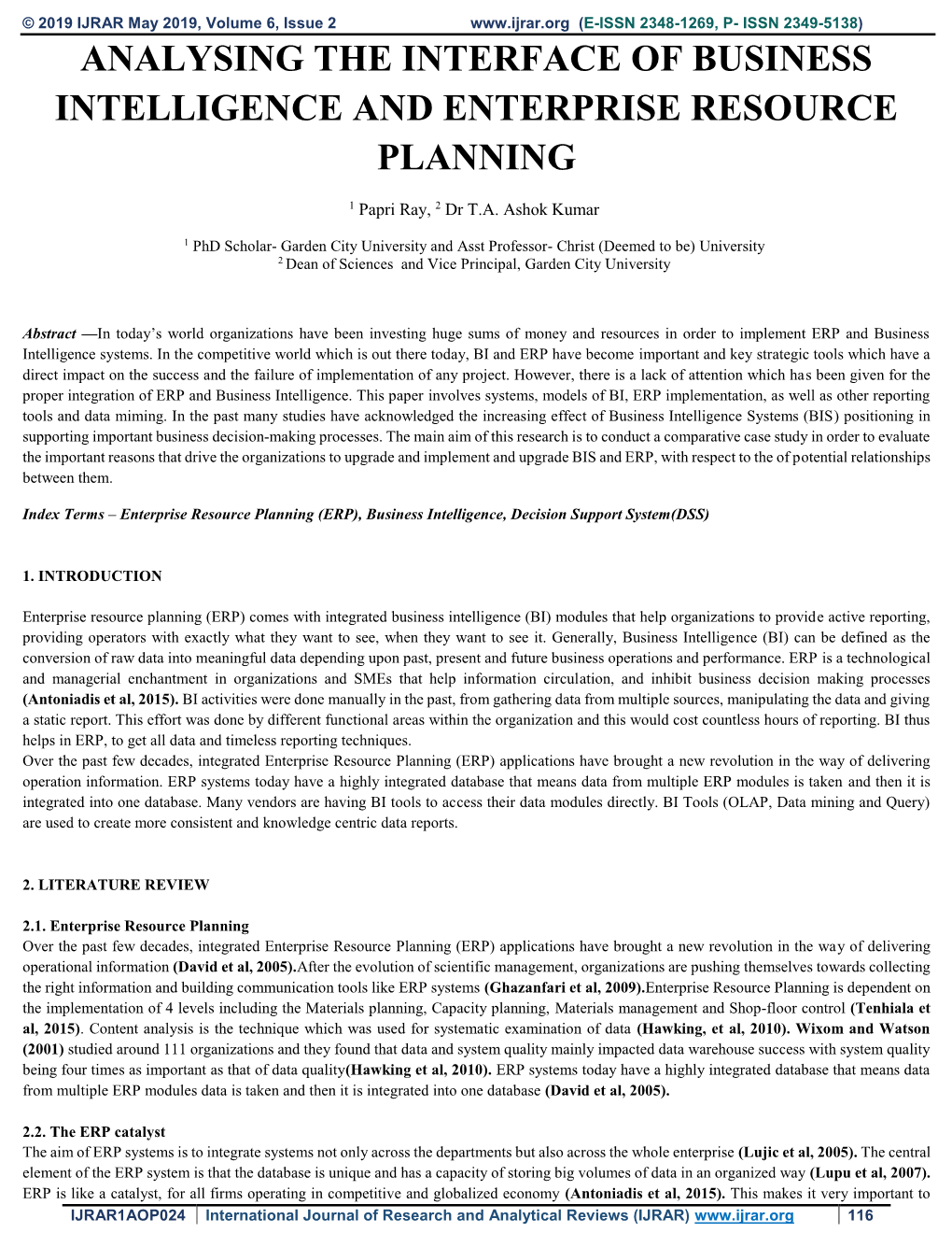 Analysing the Interface of Business Intelligence and Enterprise Resource Planning