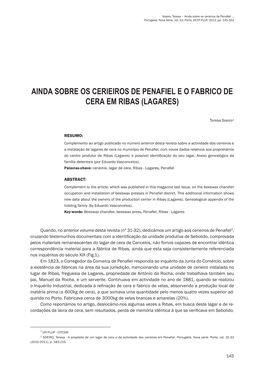 Ainda Sobre Os Cerieiros De Penafiel E O Fabrico De Cera Em Ribas (Lagares)