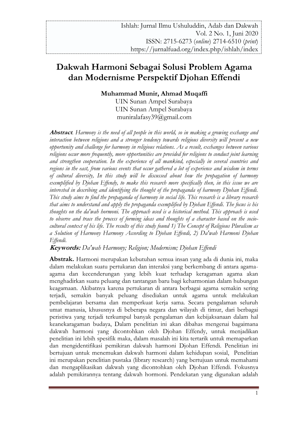 Dakwah Harmoni Sebagai Solusi Problem Agama Dan Modernisme Perspektif ...