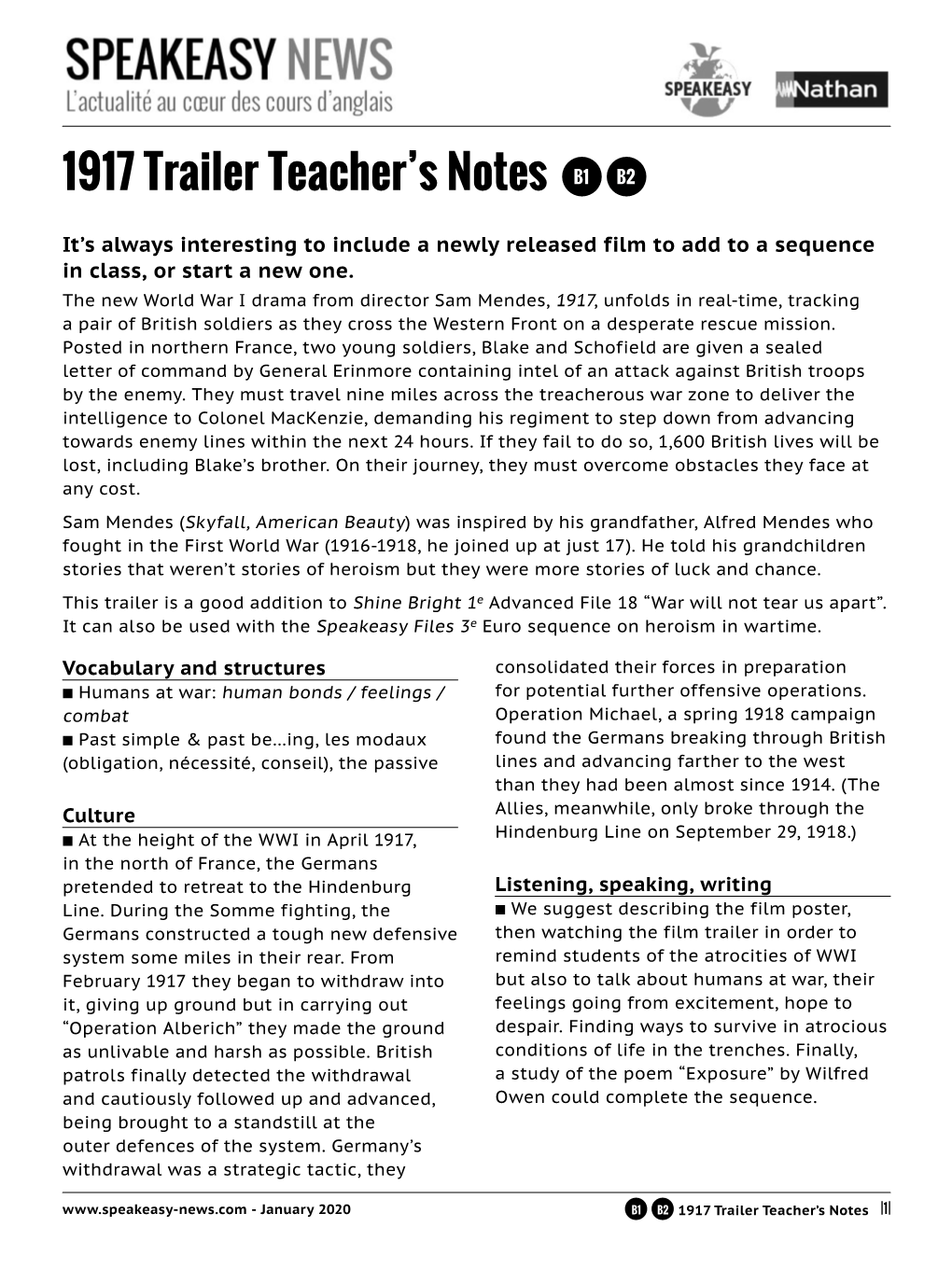 1917 Trailer Teacher's Notes