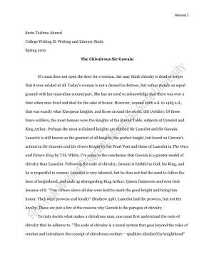 Writing and Literary Study Spring 2010 the Chivalrous Sir Gawain If