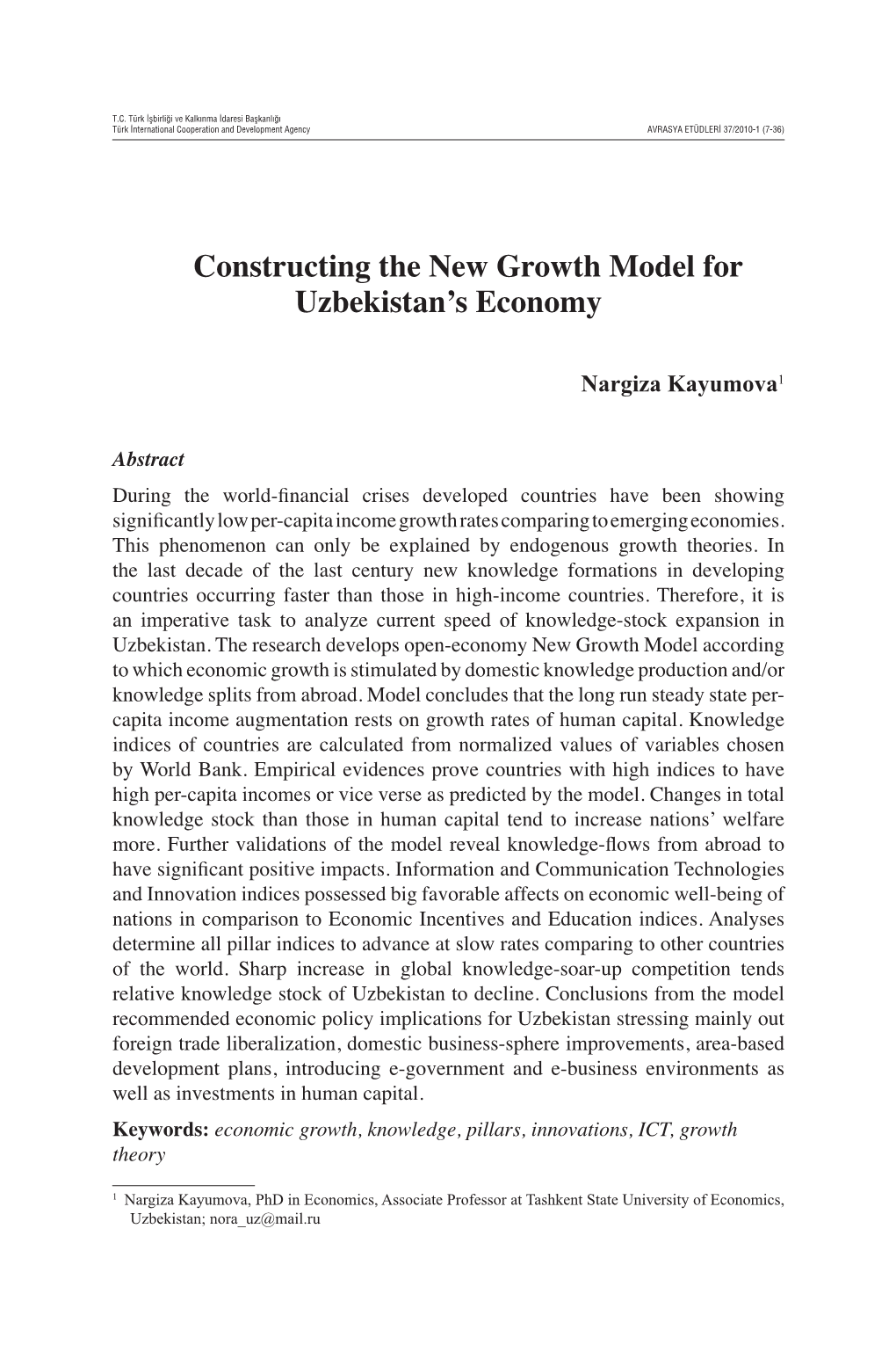 Constructing the New Growth Model for Uzbekistan's Economy