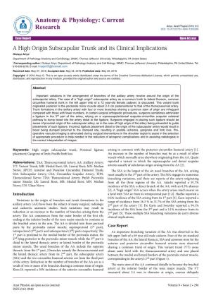 A High Origin Subscapular Trunk and Its Clinical Implications