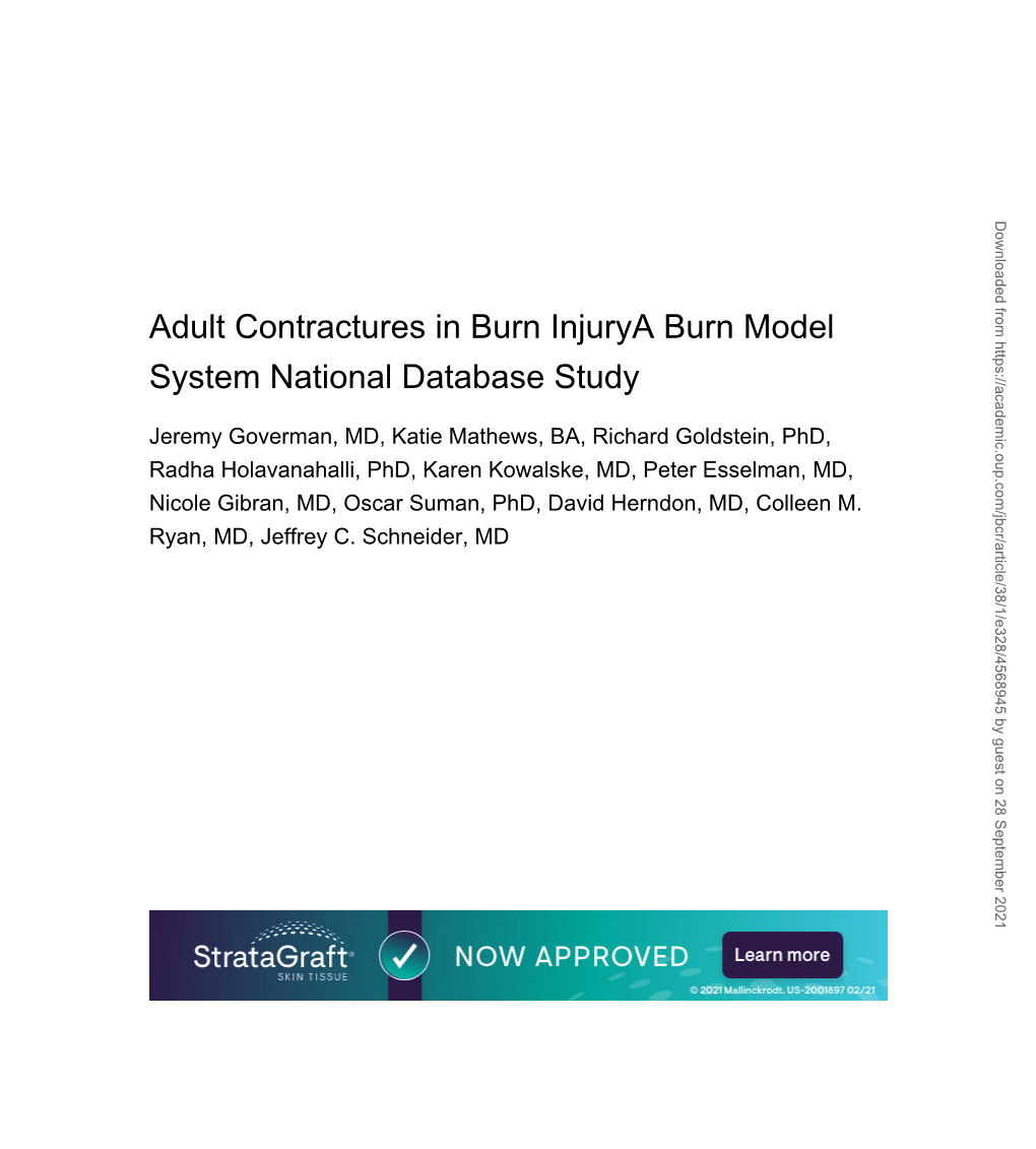 Adult Contractures in Burn Injury: a Burn Model System National Database Study