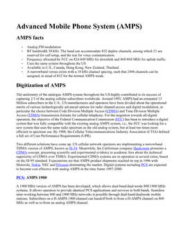 Advanced Mobile Phone System (AMPS) AMPS Facts