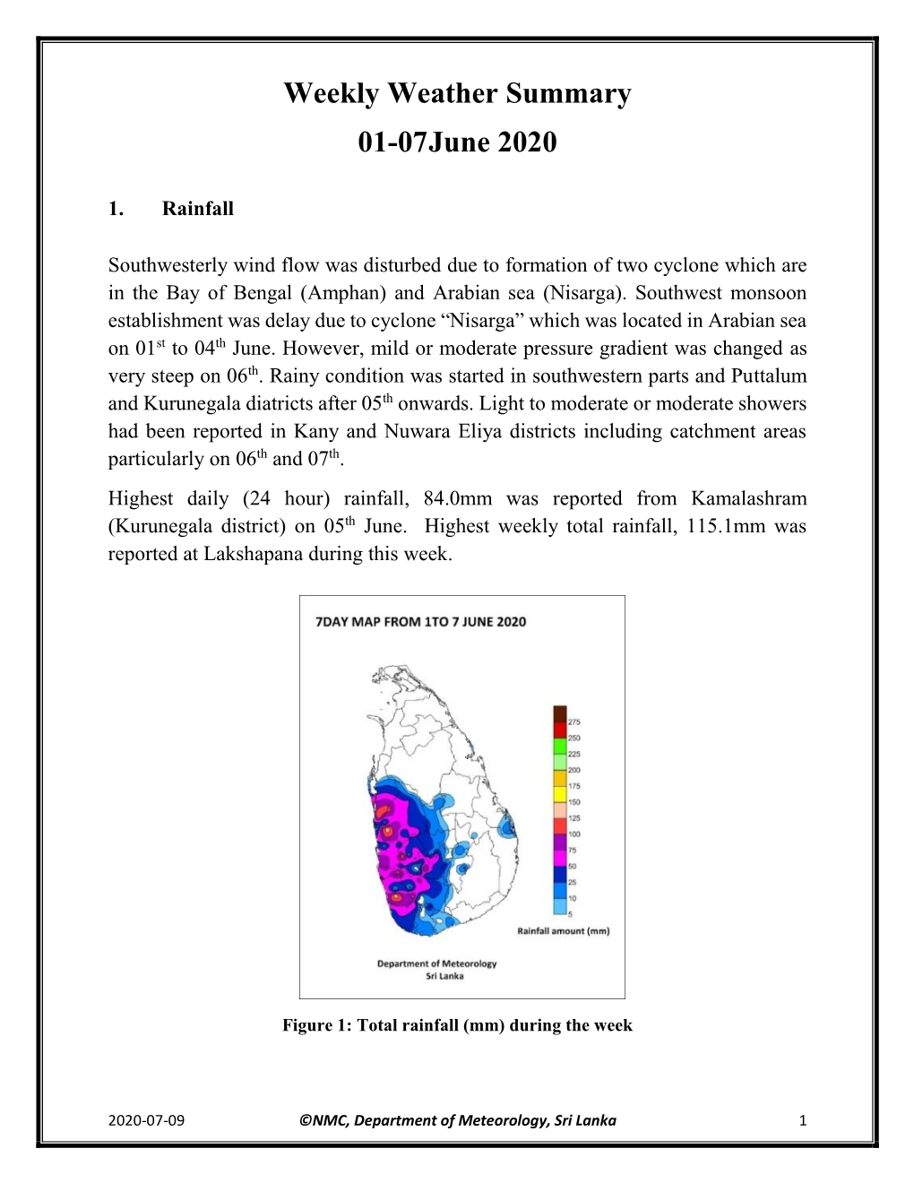 Weekly Weather Summary 01-07 June 2020