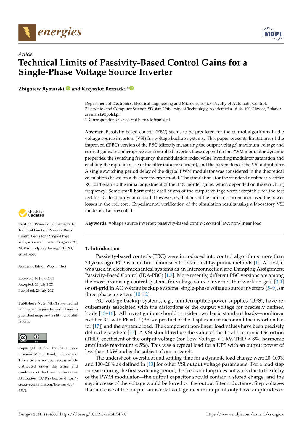 Technical Limits of Passivity-Based Control Gains for a Single-Phase Voltage Source Inverter