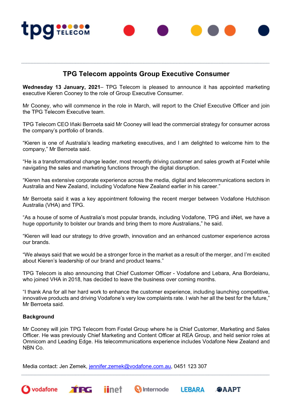 TPG Telecom Appoints Group Executive Consumer
