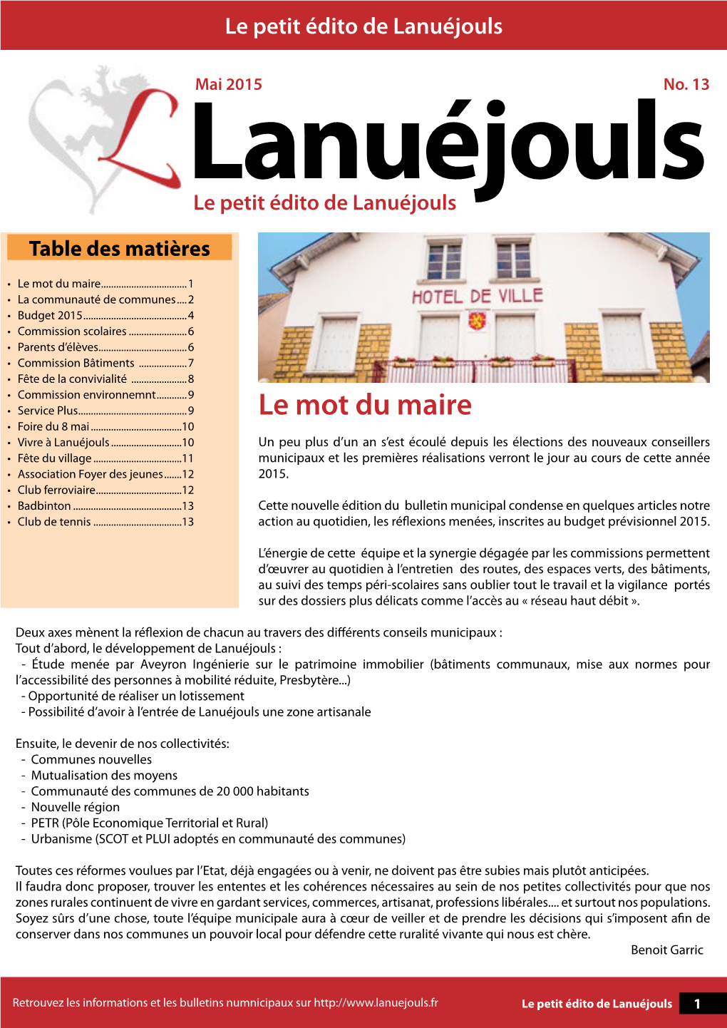 Bulletin Municipal N°13 Mai 2015