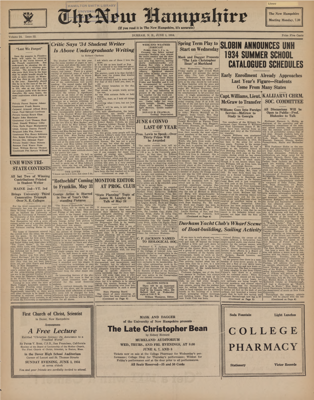 A Free Lecture by Sidney Howard COLLEGE Entitled “Christian Science: Its Assurance to a Troubled World” MURKLAND AUDITORIUM by P Eter V