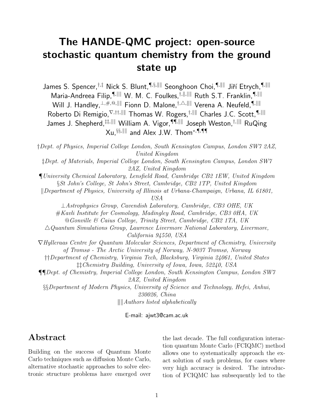 The HANDE-QMC Project: Open-Source Stochastic Quantum Chemistry from the Ground State Up
