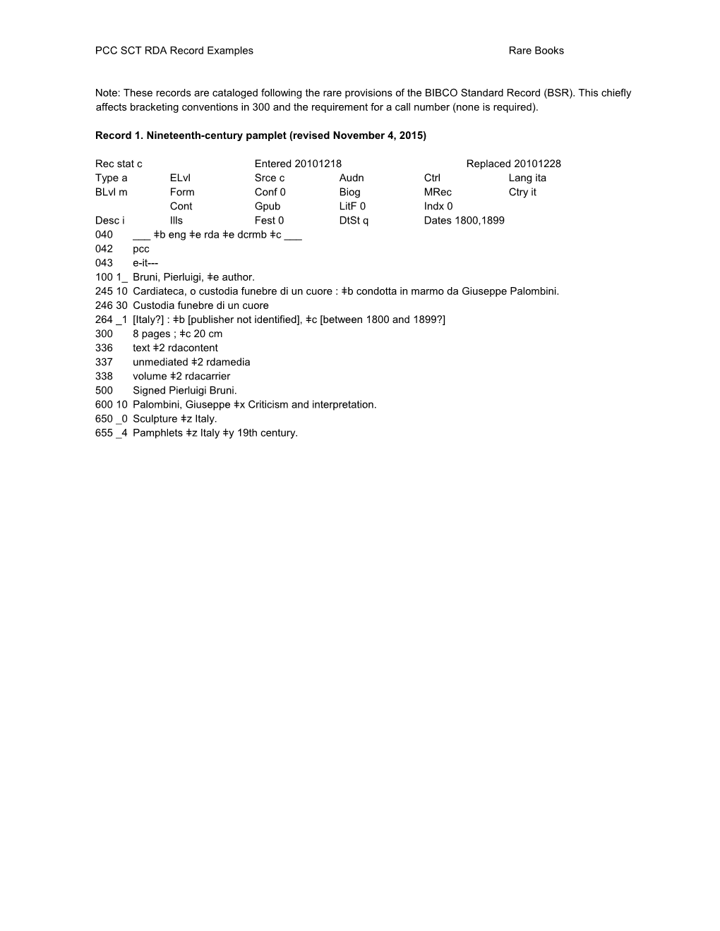 PCC SCT RDA Record Examples Rare Books