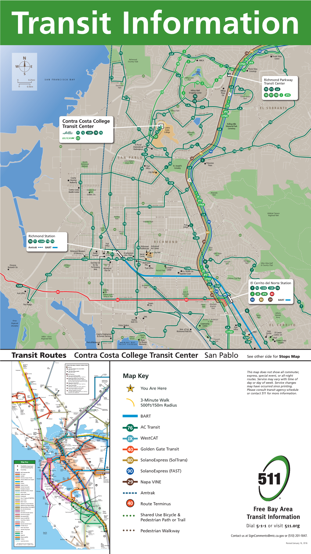 Transit Routes Contra Costa College Transit Center San Pablo See Other Side for Stops