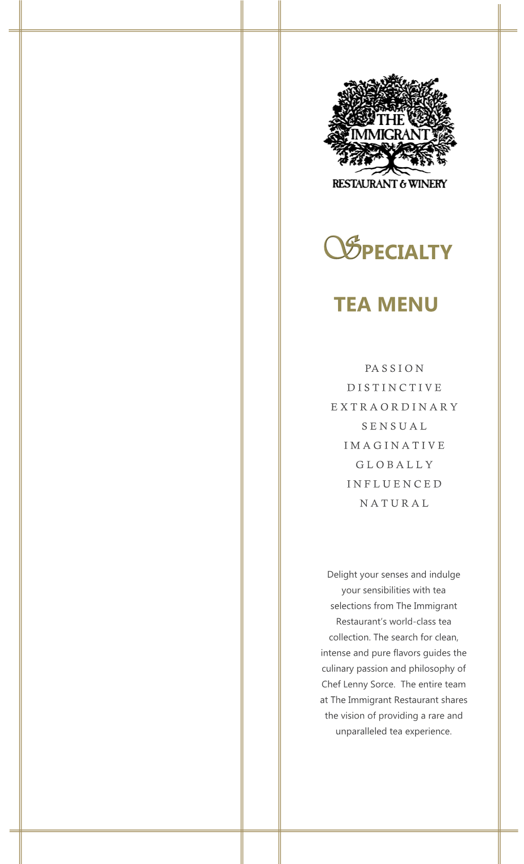 Pecialty Tea Menu