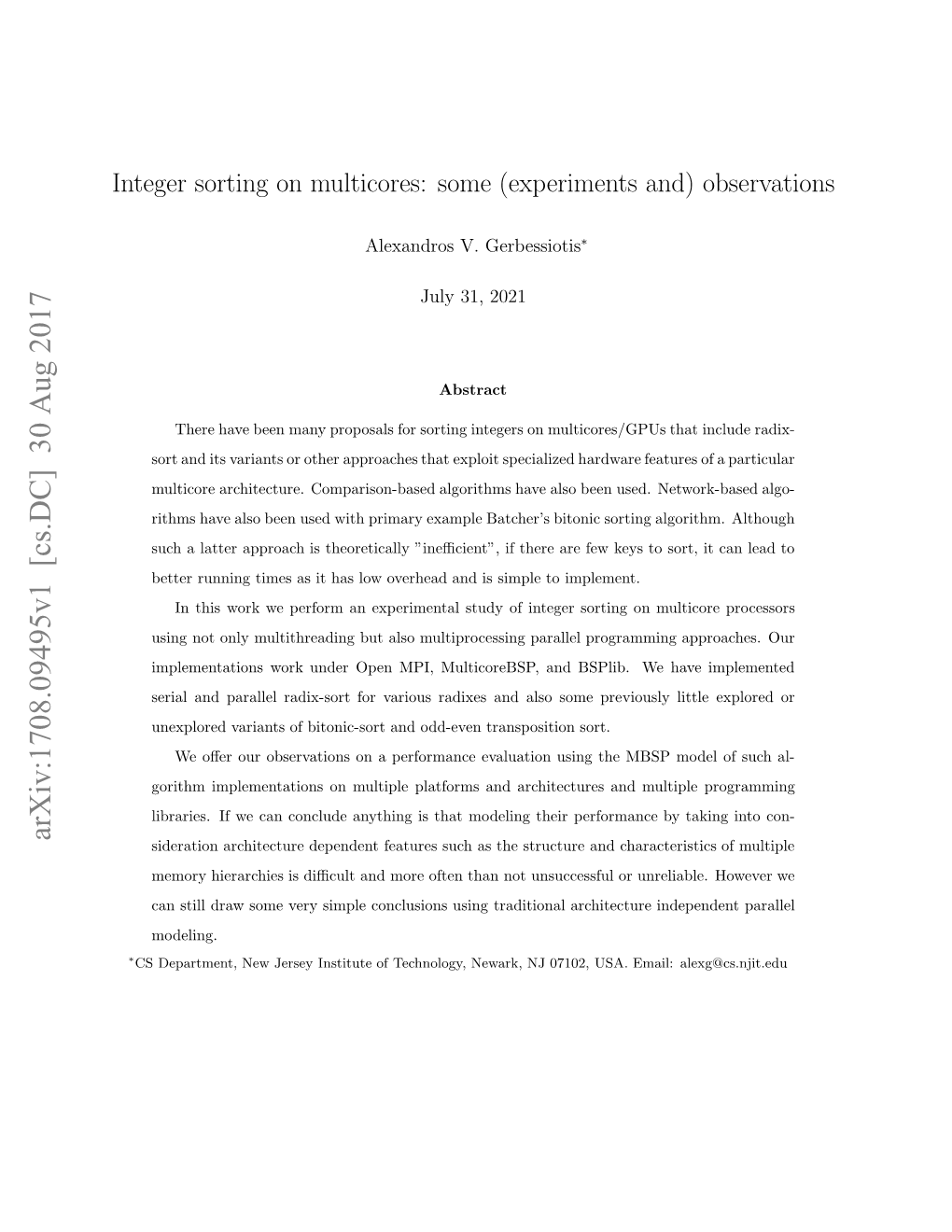 Integer Sorting on Multicores: Some (Experiments And) Observations