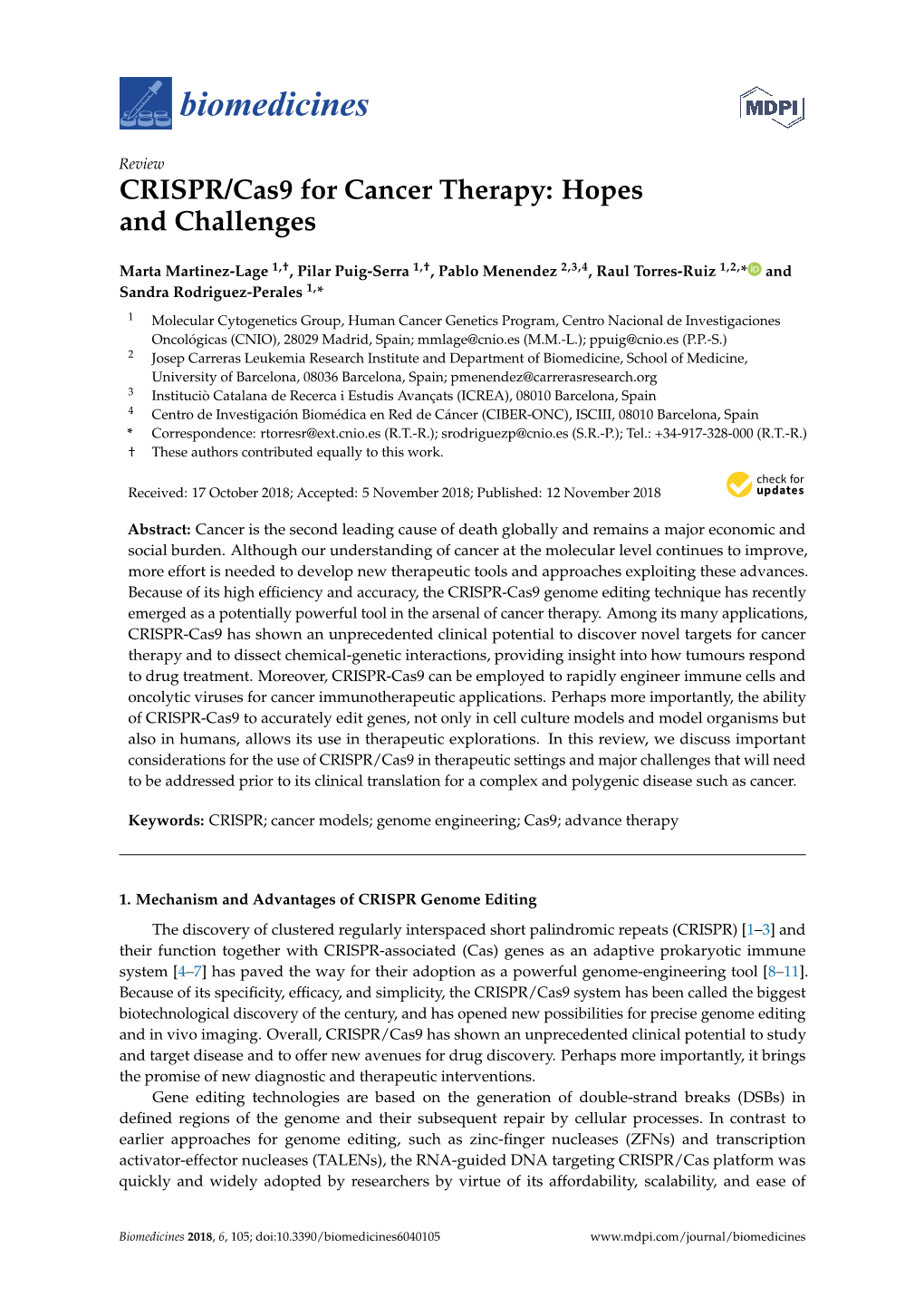 CRISPR/Cas9 for Cancer Therapy: Hopes and Challenges