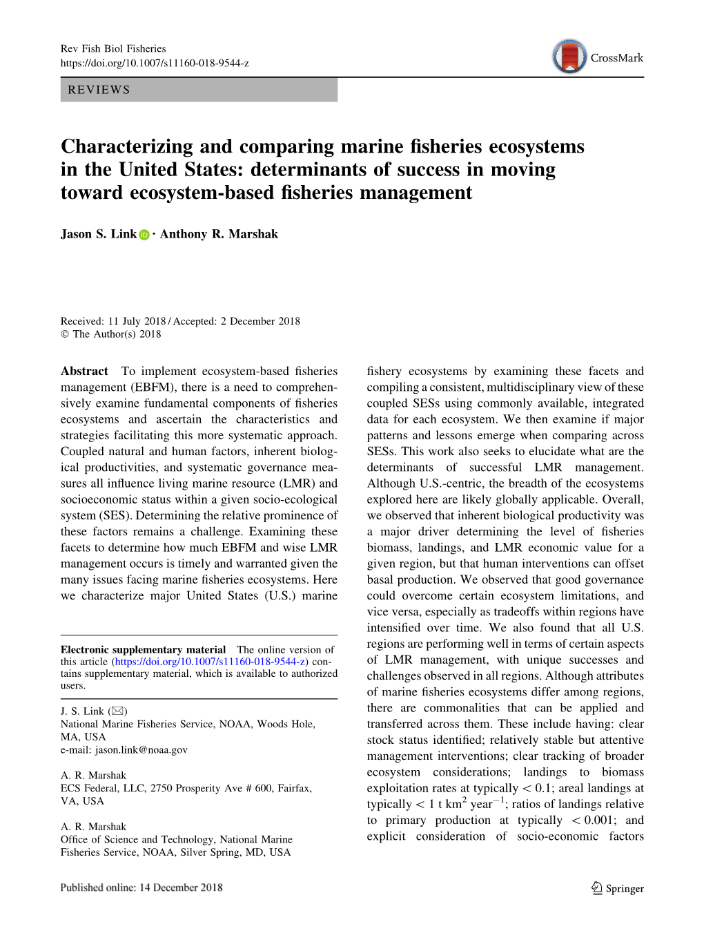 Characterizing and Comparing Marine Fisheries Ecosystems in the United