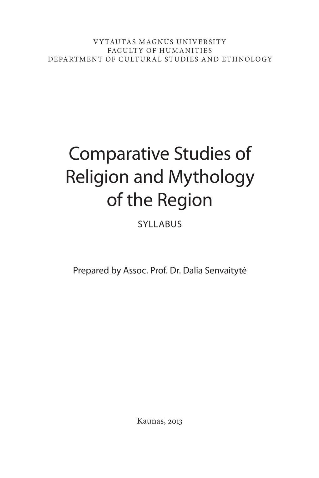 Comparative Studies of Religion and Mythology of the Region SYLLABUS