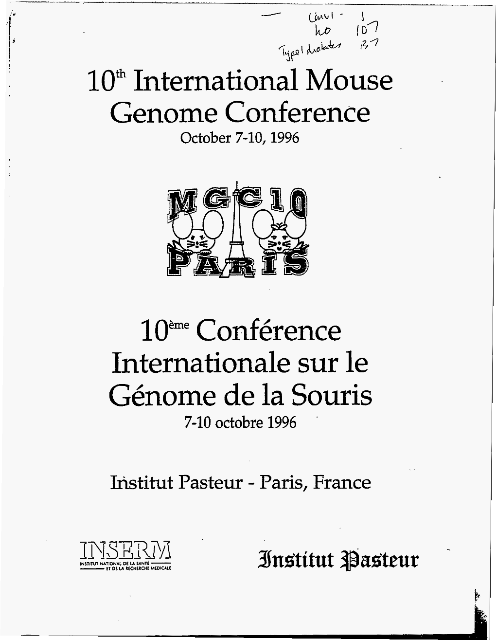 Genome De La Souris 7-10 Octobre 1996