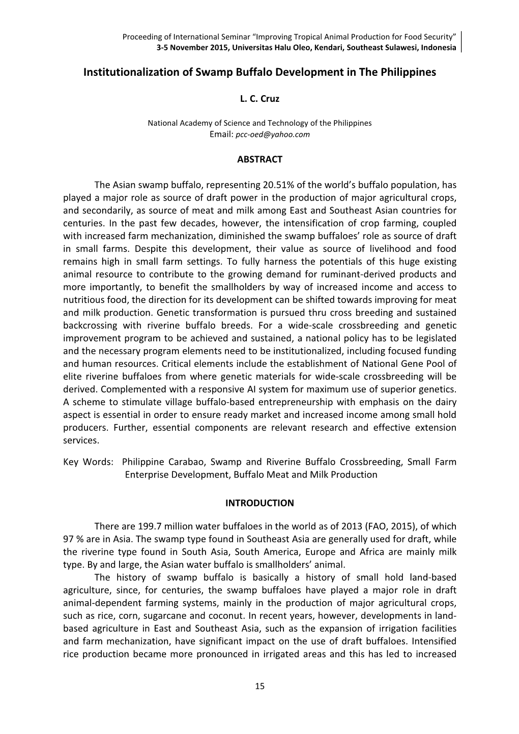 Institutionalization of Swamp Buffalo Development in the Philippines