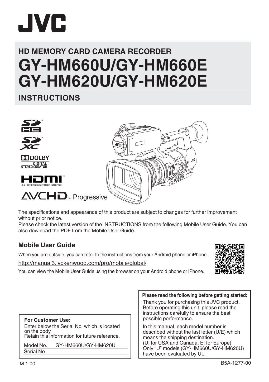 Gy-Hm660u/Gy-Hm660e Gy-Hm620u/Gy-Hm620e Instructions