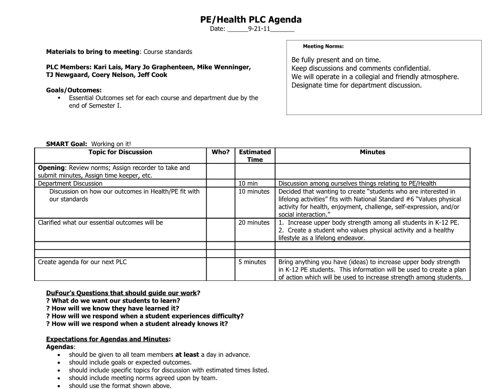 PE/Health PLC Agenda