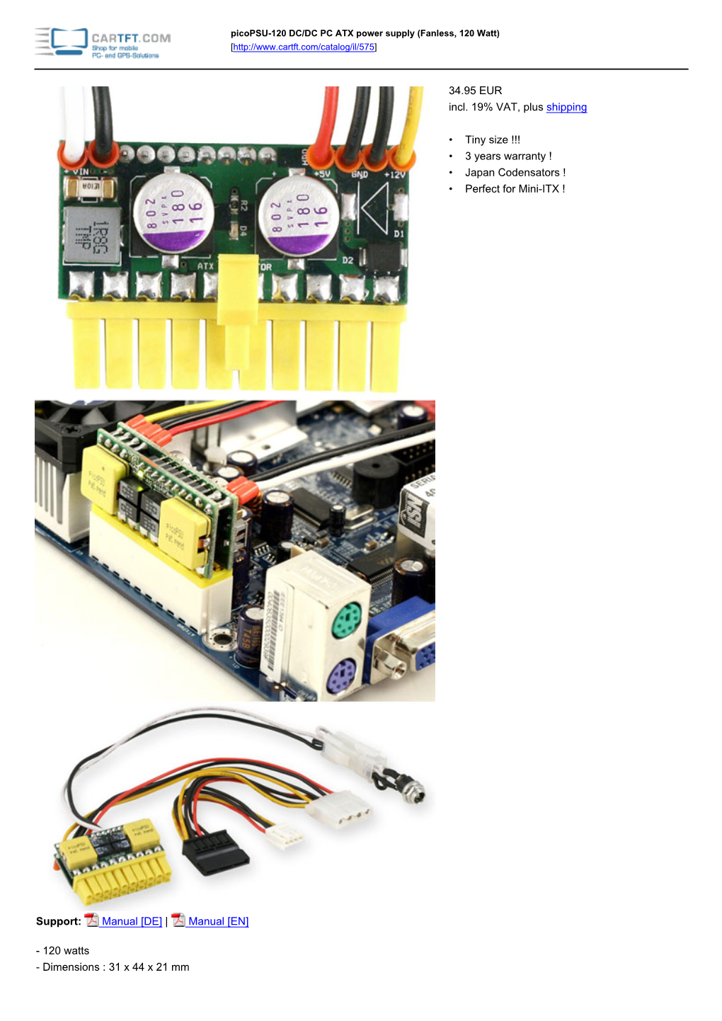 Picopsu-120 DC/DC PC ATX Power Supply (Fanless, 120 Watt) [