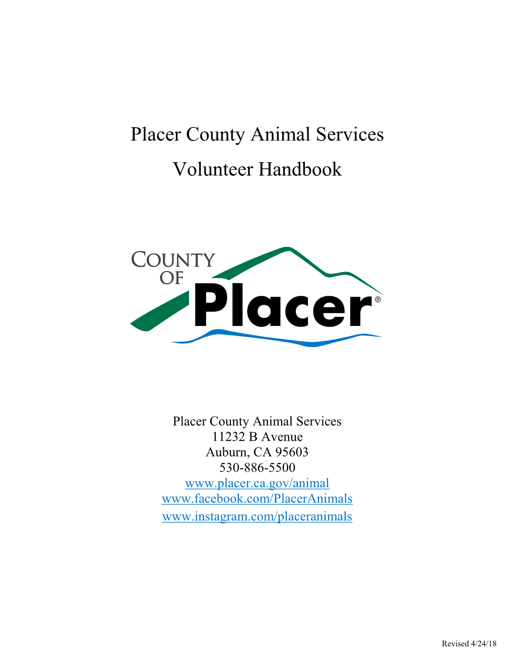 Placer County Animal Services Volunteer Handbook