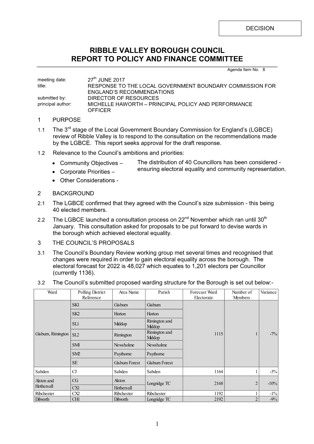 Response to Local Government Boundary Commission Review