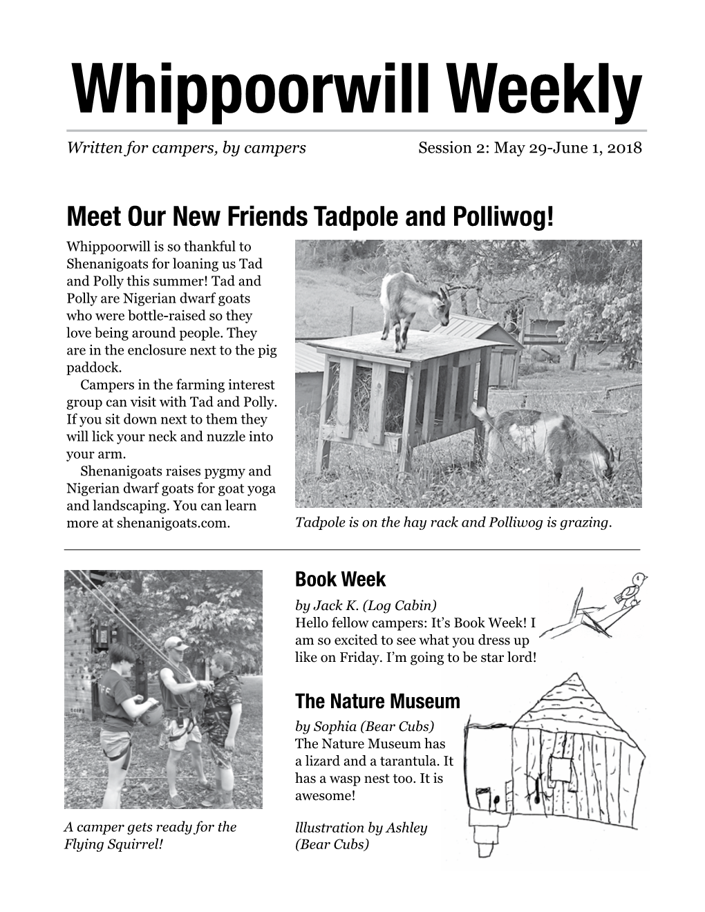 Whippoorwill Weekly Written for Campers, by Campers Session 2: May 29-June 1, 2018