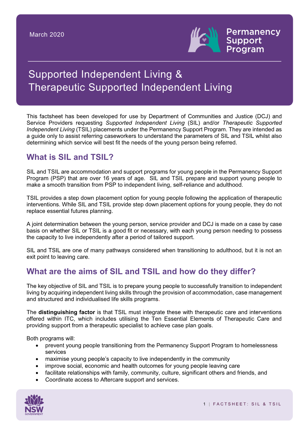 Supported Independent Living & Therapeutic Supported Independent Living