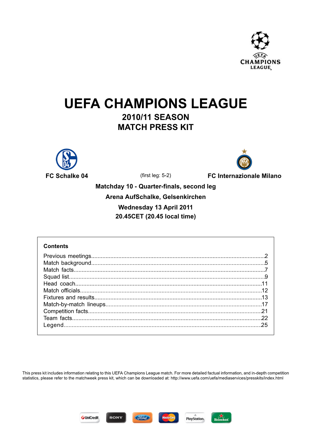 Uefa Champions League 2010/11 Season Match Press Kit