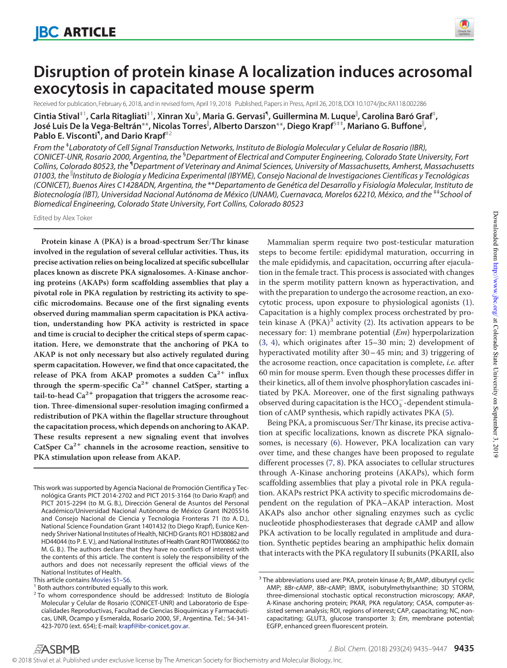 Disruption of Protein Kinase a Localization Induces Acrosomal