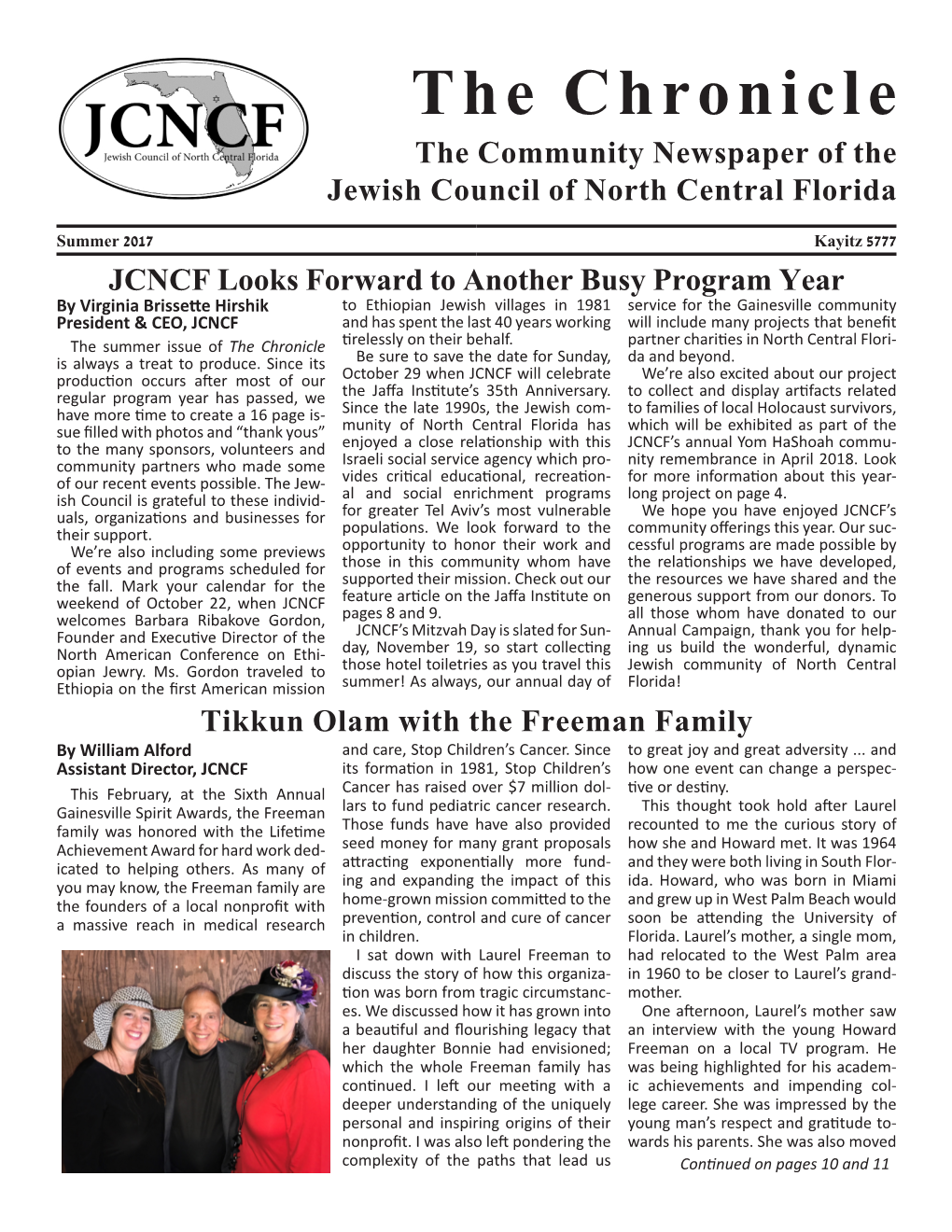 The Chronicle the Community Newspaper of the Jewish Council of North Central Florida