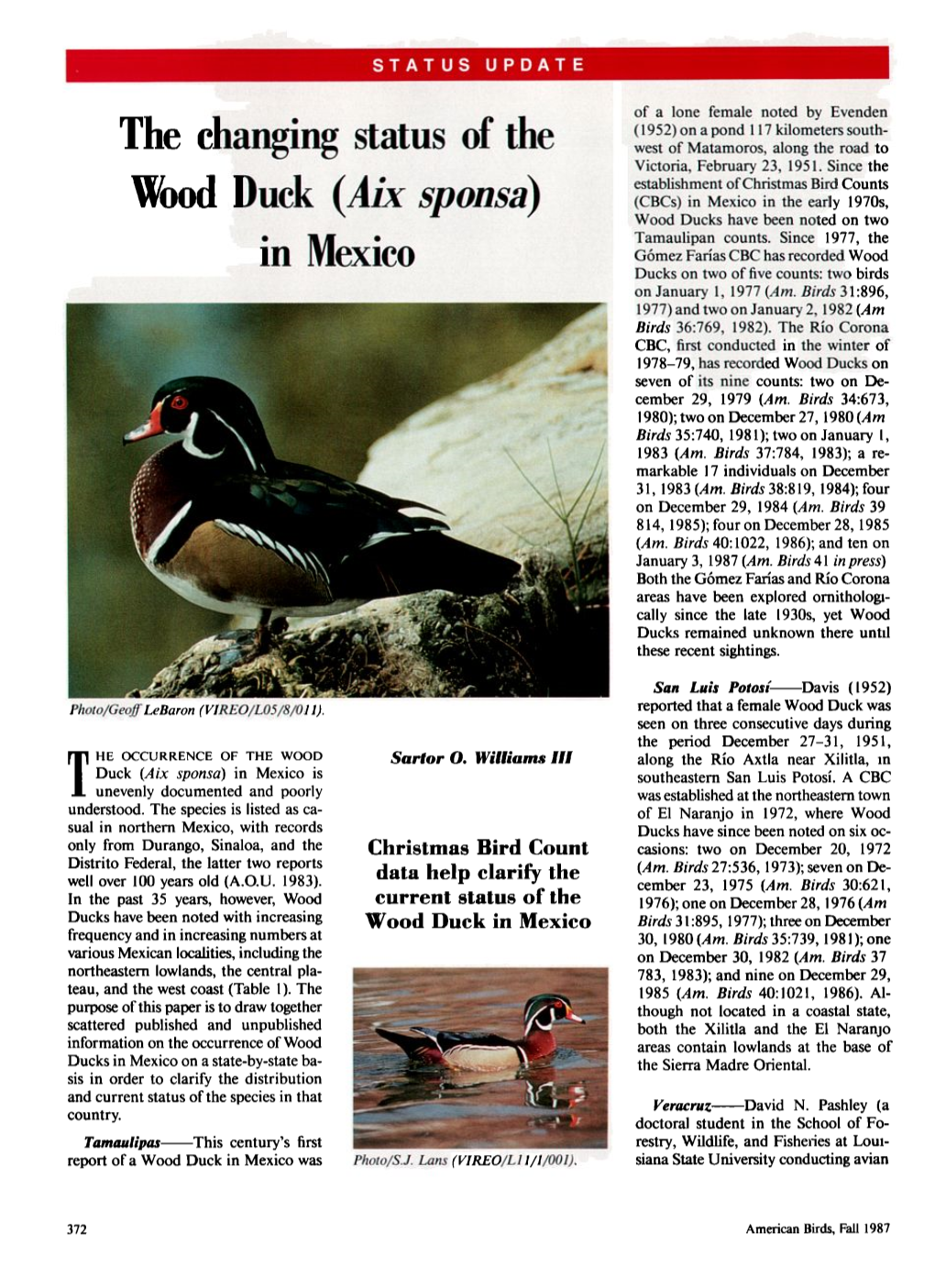 The Changing Status of the Wood Duck (<I>Aix Sponsa</I>) in Mexico