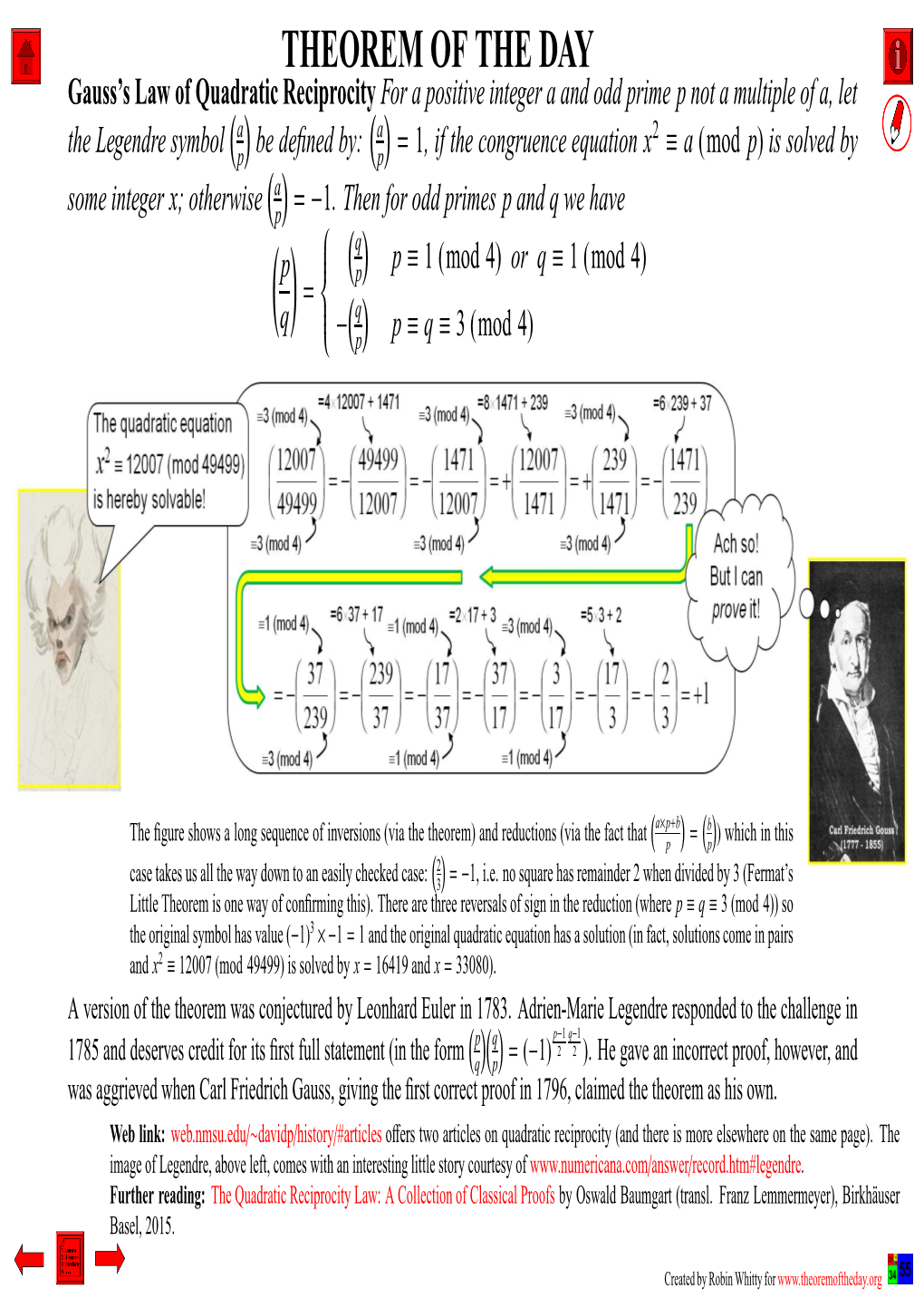 Gauss's Law of Quadratic Reciprocity for a Positive Integer a and Odd Prime P Not a Multiple of A, Let the Legendre Symbol