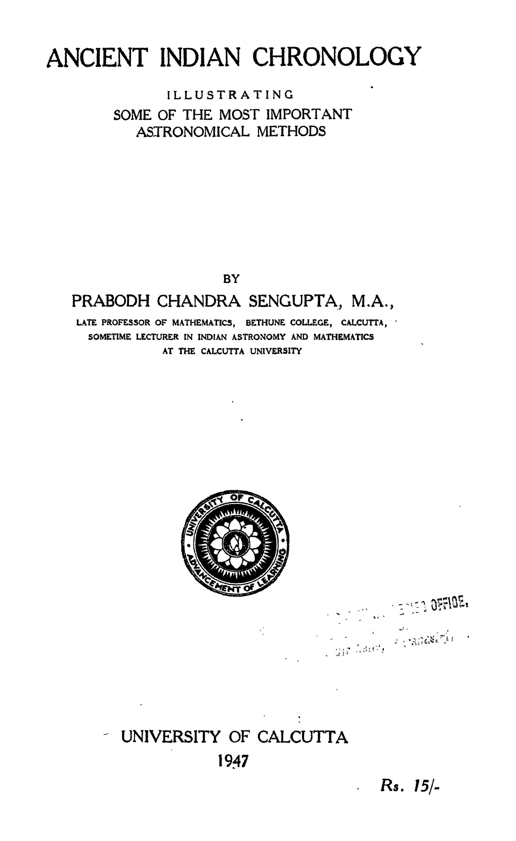 Ancient Indian Chronology Illustrating Some of the Most Important Astronomical Methods