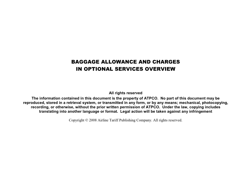 Baggage Allowance and Charges in Optional Services Overview