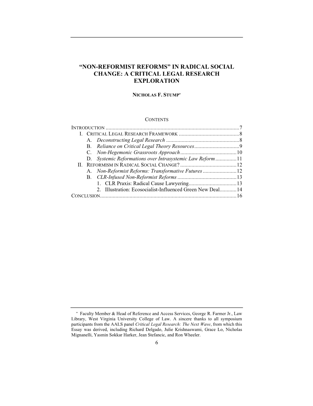 Non-Reformist Reforms” in Radical Social Change: a Critical Legal Research Exploration