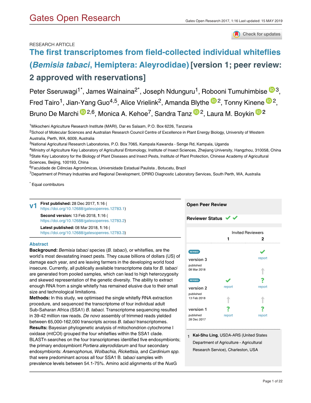 Gates Open Research Gates Open Research 2017, 1:16 Last Updated: 15 MAY 2019