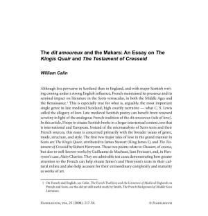 The Dit Amoureux and the Makars: an Essay on the Kingis Quair and the Testament of Cresseid