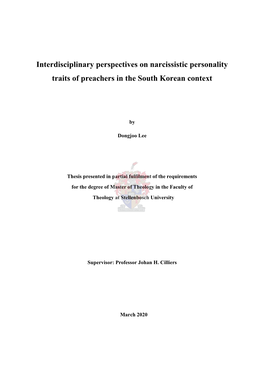 Interdisciplinary Perspectives on Narcissistic Personality Traits of Preachers in the South Korean Context