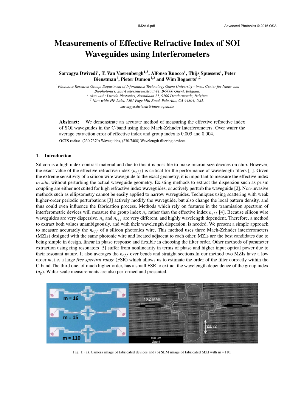 Measurements of Effective Refractive Index of SOI Waveguides Using Interferometers