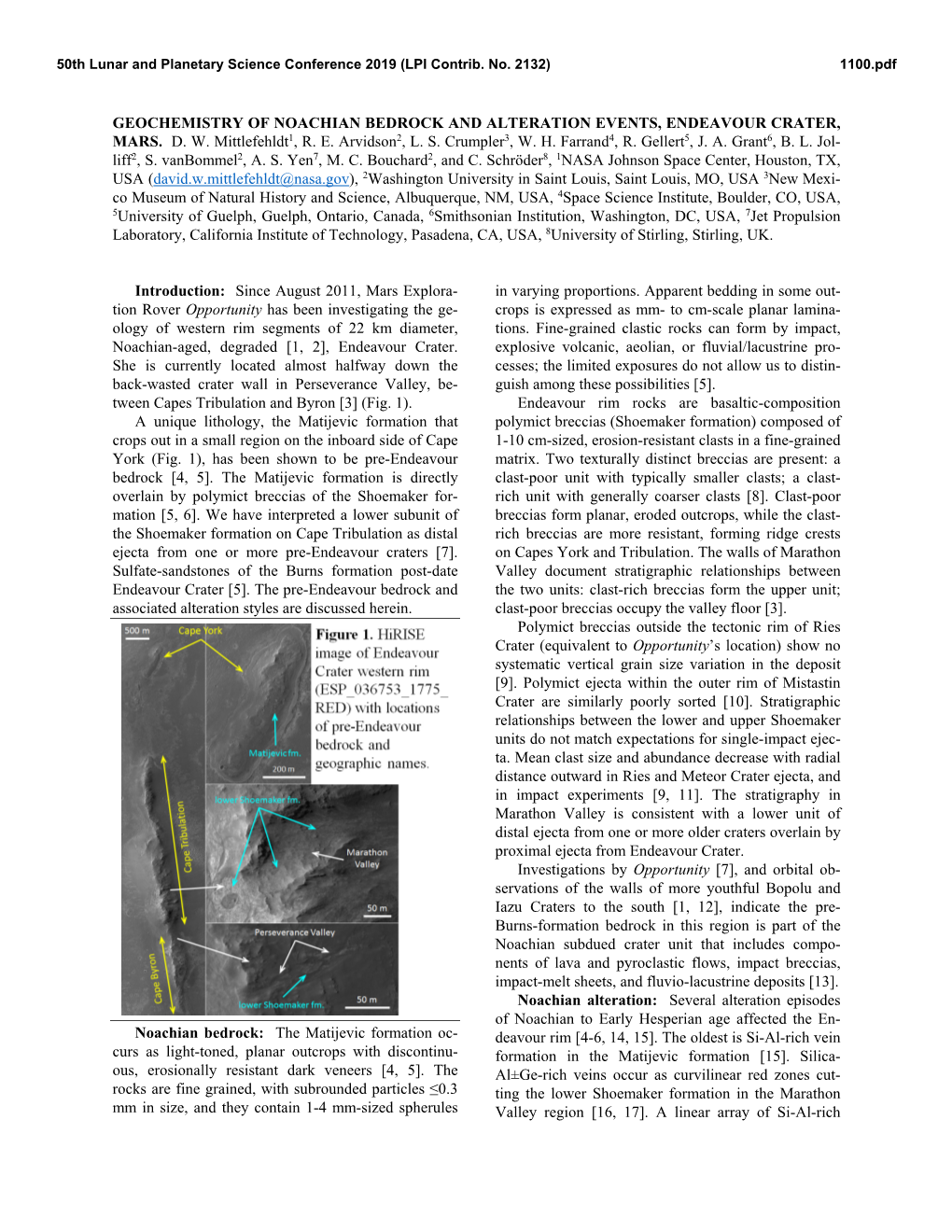 Geochemistry of Noachian Bedrock and Alteration Events, Endeavour Crater, Mars