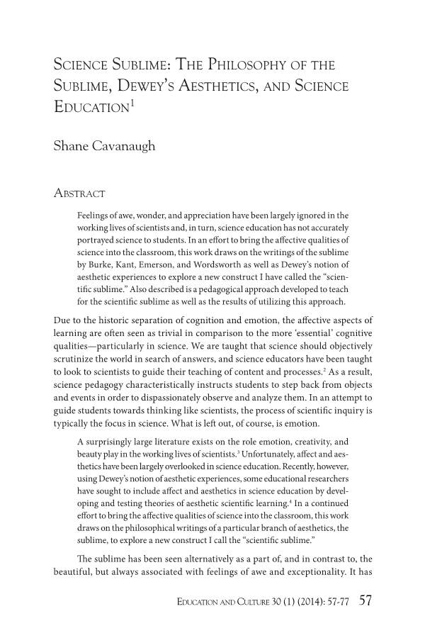 Science Sublime: the Philosophy of the Sublime, Deweyâ•Žs Aesthetics