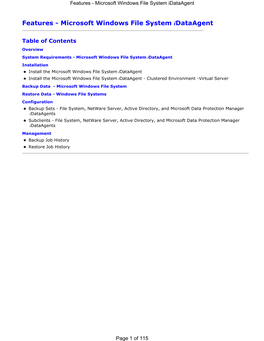 Features - Microsoft Windows File System Idataagent