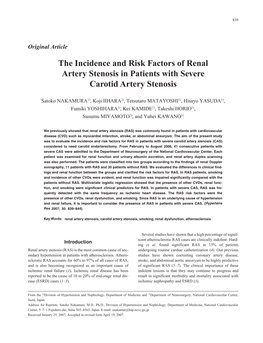 The Incidence and Risk Factors of Renal Artery Stenosis in Patients with Severe Carotid Artery Stenosis